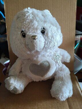 Care Bears 25th Anniversary Plush White Bear With Silver Heart 2007 By Jakks Pac
